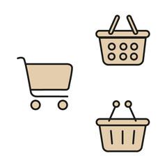 Flat illustration. A set of icons of shopping baskets of different shapes. Light brown collection. Suitable for online store, stickers and as an independent drawing...