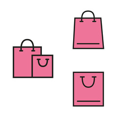 Flat illustration. A set of icons of shopping baskets of different shapes. Pink collection. Suitable for online store, stickers and as an independent drawing...