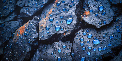 Raindrops on Surface, Macro View of Water Droplets, Abstract Nature Background