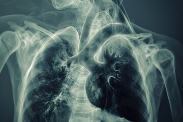 Chest X-ray radiography rendered in 3D by pulmonologist viewing lungs AI Generative