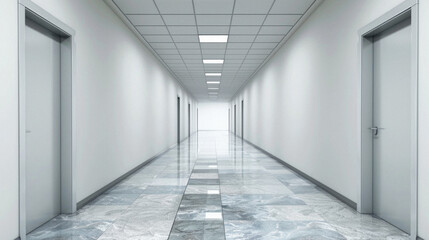 Fototapeta premium A long hallway with two doors on either side