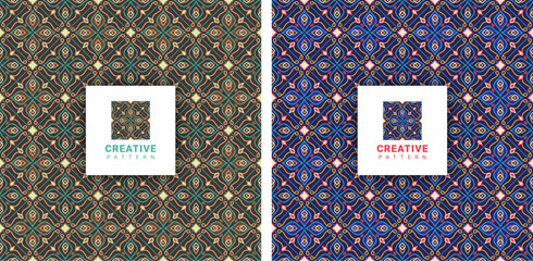 luxury two colorful embroidery seamless pattern with abstract tiles fabric textile style