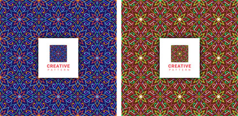 luxury set of colorful embroidery seamless pattern with abstract tiles fabric textile style