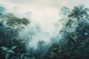 Poster A beautiful morning mist rainforest nature tranquility backgrounds. © Rawpixel.com