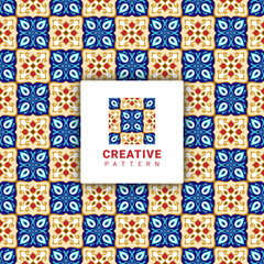 luxury blue colorful embroidery seamless pattern with abstract tiles fabric textile style