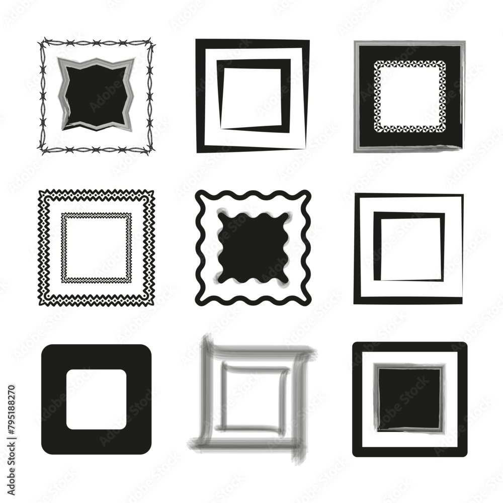 Aufkleber decorative frames set. assorted borders collection. artistic square elements. vector illustration. e