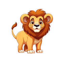 Majestic cartoon lion with a full mane standing proudly, illustrated in a friendly style. Generative AI