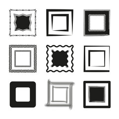 Decorative frames set. Assorted borders collection. Artistic square elements. Vector illustration. EPS 10.