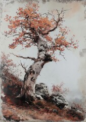 An Elderly Withered Beech Tree in Autumn painting tree nature.