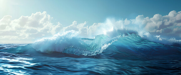 Blue ocean wave breaking in the ocean. 3D Rendering