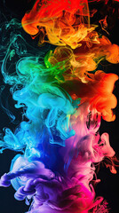 Colorful smoke, black background, colorful ink painting style, mobile wallpaper, high definition wallpaper