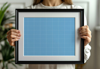 Female Holding Black Picture Frame Mockup With Generative ai