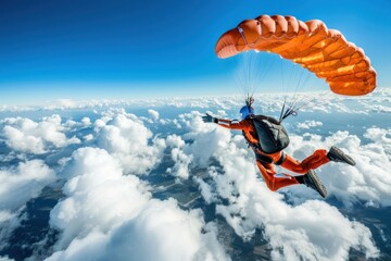 Parachutist skydiving paragliding recreation adventure. - obrazy, fototapety, plakaty