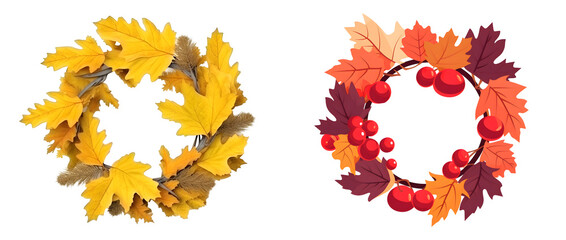 Wreath of leaves and berries on the transparent background.	