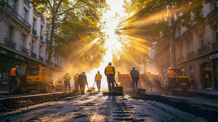 Crowded City Street at Sunset, Urban Lifestyle and Pedestrian Motion Blur - obrazy, fototapety, plakaty