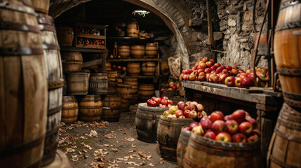 A room full of barrels and apples