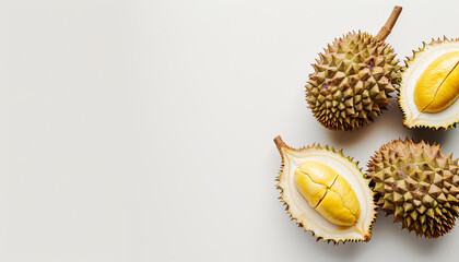 A close up of a bunch of unripe durians