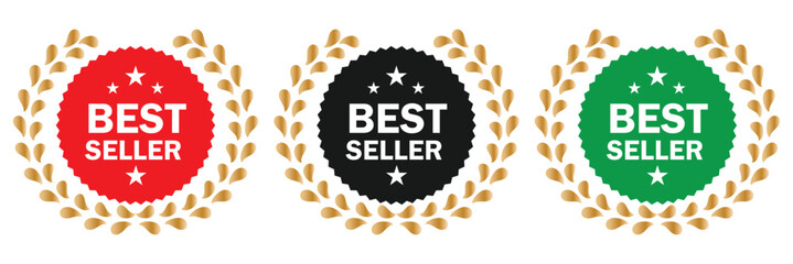 Sticker best seller set isolated premium quality perfect for mark best seller product book cover label. vector. EPS 10