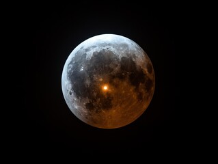 A large, glowing moon is surrounded by a dark sky. The moon is the main focus of the image, and it is the center of attention. The contrast between the bright moon