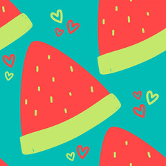 
Watermelon with Hearts Doodle Summer Fresh Colorful Background Wallpaper Seamless Pattern