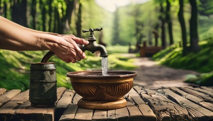 Water flowing in the mud in  the forest 