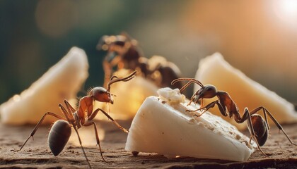 Group of ant eating  together 