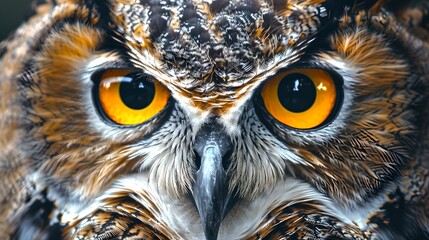 Intense gaze of an owl close-up, capturing the vibrant eye detail. Perfect for wildlife themes and natural designs. High-quality, detailed bird photography. AI
