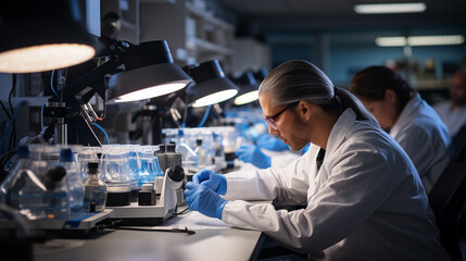 Man in medical uniform working in laboratory, healthcare concept