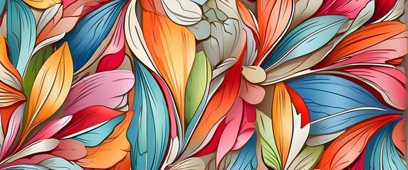 This image captures a beautifully detailed abstract floral pattern with vivid colors resembling the natural beauty and diversity of a garden