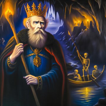 Hades Greek god of the underworld. Ruler over death and the dead. Brother of Zeus and Poseidon. God of Olympus. Ancient Greek mythology. Charon the ferryman. Generative AI