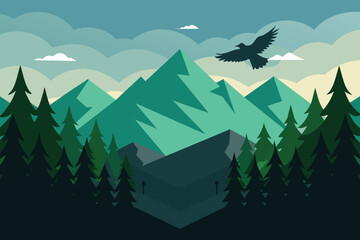 Background Landscape mountain forest with eagle vector design