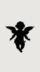 Cherub cupid silhouettes, vector icons. Valentine day cupids or cherubim baby angles flying in wings for vintage retro cherub silhouettes