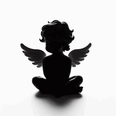 Cherub cupid silhouettes, vector icons. Valentine day cupids or cherubim baby angles flying in wings for vintage retro cherub silhouettes
