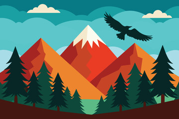 Background Landscape mountain forest with eagle vector design