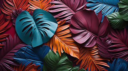 Colorful palm leaves pattern background