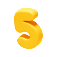 Number 5. Five Number sign yellow color. Realistic 3d design in cartoon style. Isolated on white background. vector illustration