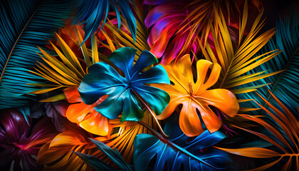 Fototapeta na wymiar Vibrant Blooms: A Kaleidoscope of Colorful Flowers Blossoming Amidst the Darkness