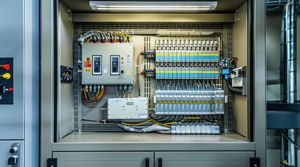 Electrical panel cabinet for controlling the HVAC system, managing the heating system. Ventilation, air conditioning and refrigeration