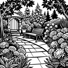 black and white garden