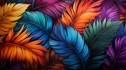 Colorful palm leaves pattern background