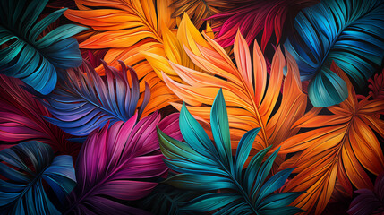 Colorful palm leaves pattern background