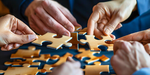 Teamwork Concept with Jigsaw Puzzle, Business Strategy and Solution in Hand
