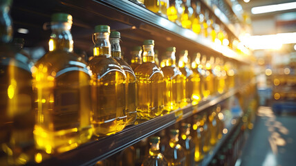 Rows of liquor bottles on shelves - obrazy, fototapety, plakaty