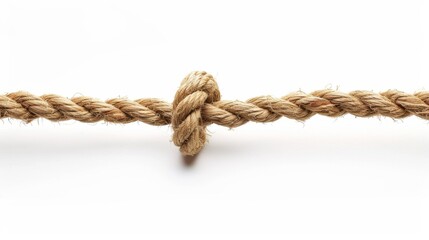 A close up of a rope with a knot in the middle on a white background.