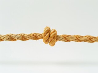 A close-up of a rough, brown jute rope with a secure knot