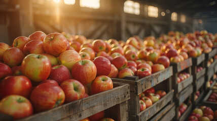 Crates of apples in sunlight