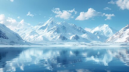 Fototapeta na wymiar Snowy Mountain View Overlooking Bay in Polar Regions