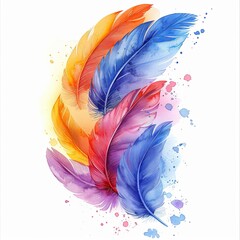 watercolor painting of a rainbow of feathers