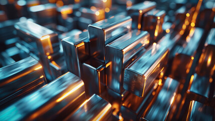 Abstract blue glowing metal cubes