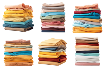 A pile of clothes with a variety of colors and patterns Set of png elements.